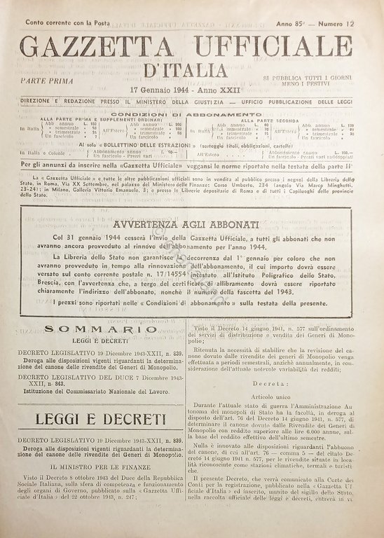 Gazzetta Ufficiale d'Italia N. 12 - 1944