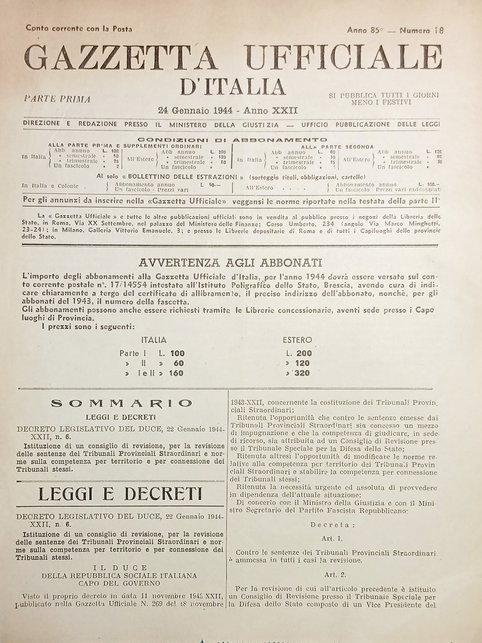 Gazzetta Ufficiale d'Italia N. 18 - 1944