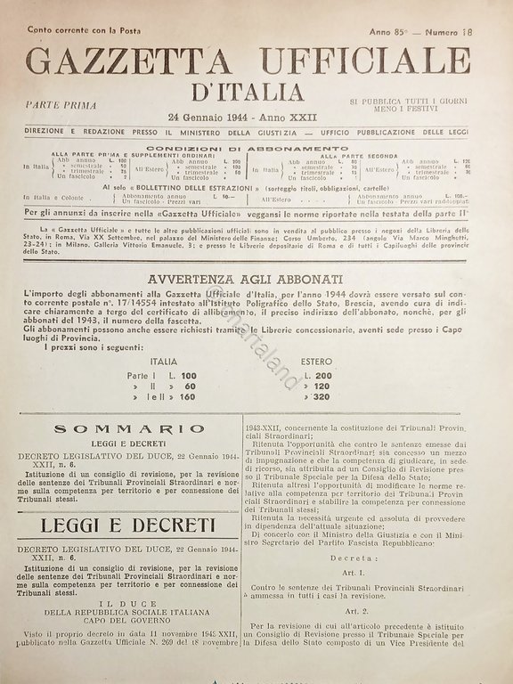 Gazzetta Ufficiale d'Italia N. 18 - 1944