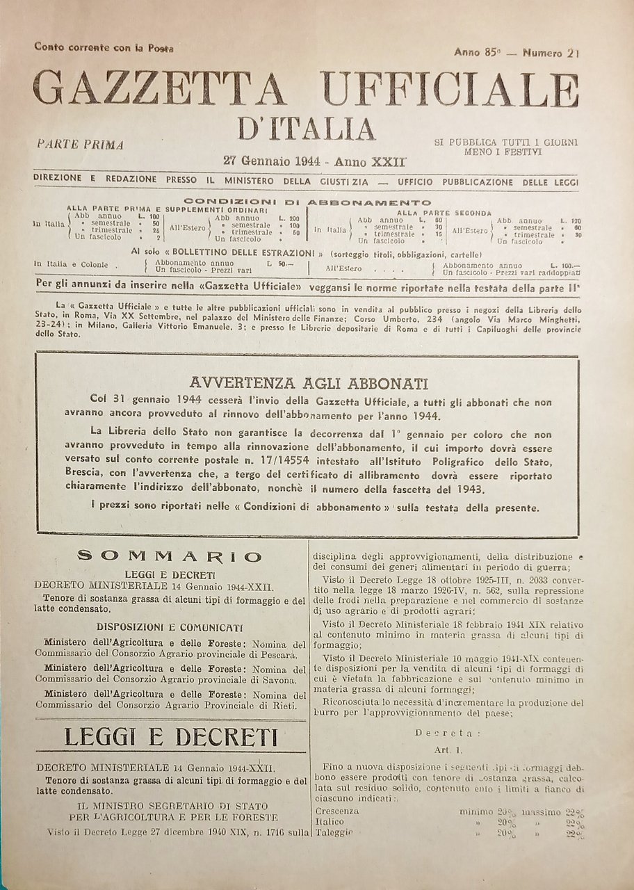 Gazzetta Ufficiale d'Italia N. 21 - 1944