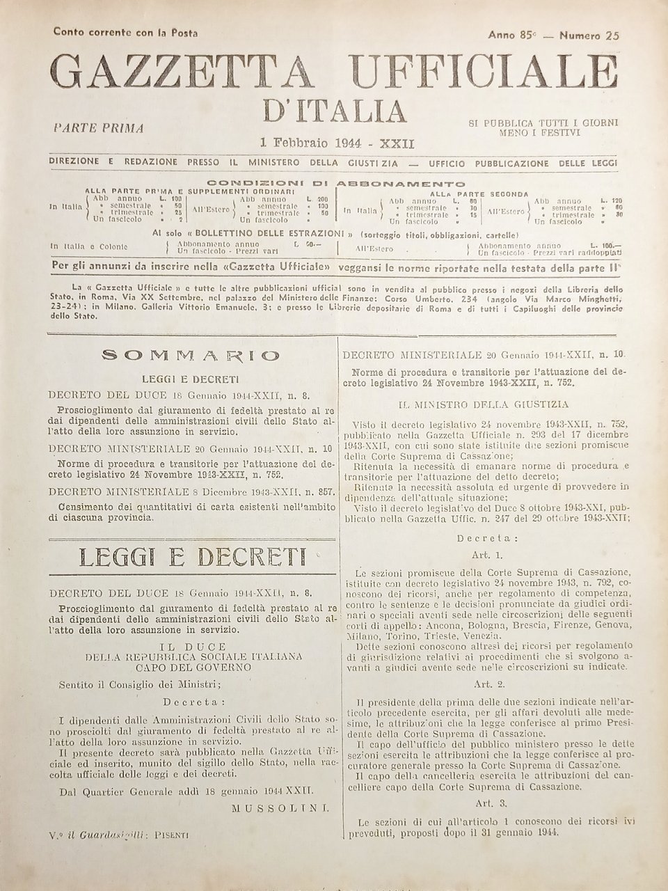 Gazzetta Ufficiale d'Italia N. 25 - 1944