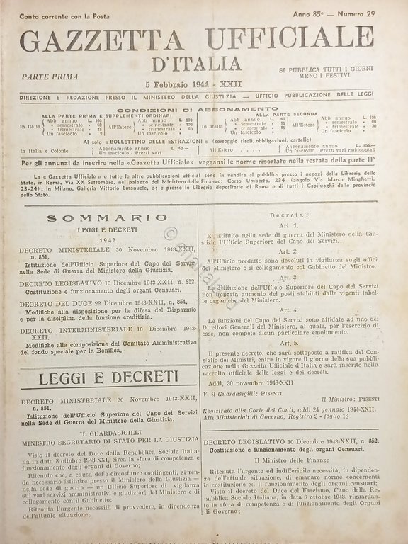 Gazzetta Ufficiale d'Italia N. 29 - 1944