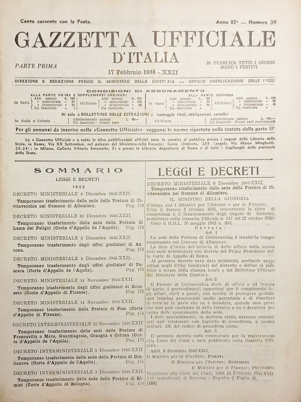 Gazzetta Ufficiale d'Italia N. 39 - 1944