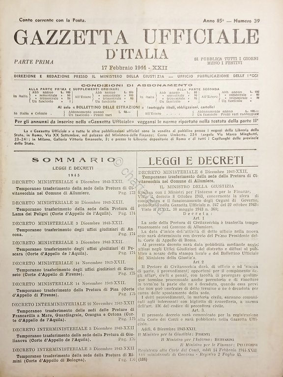 Gazzetta Ufficiale d'Italia N. 39 - 1944