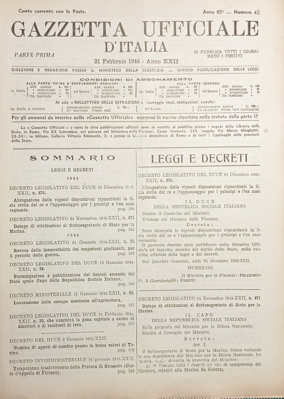 Gazzetta Ufficiale d'Italia N. 42 - 1944