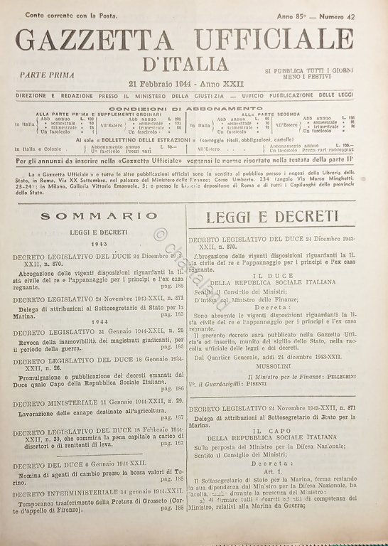Gazzetta Ufficiale d'Italia N. 42 - 1944