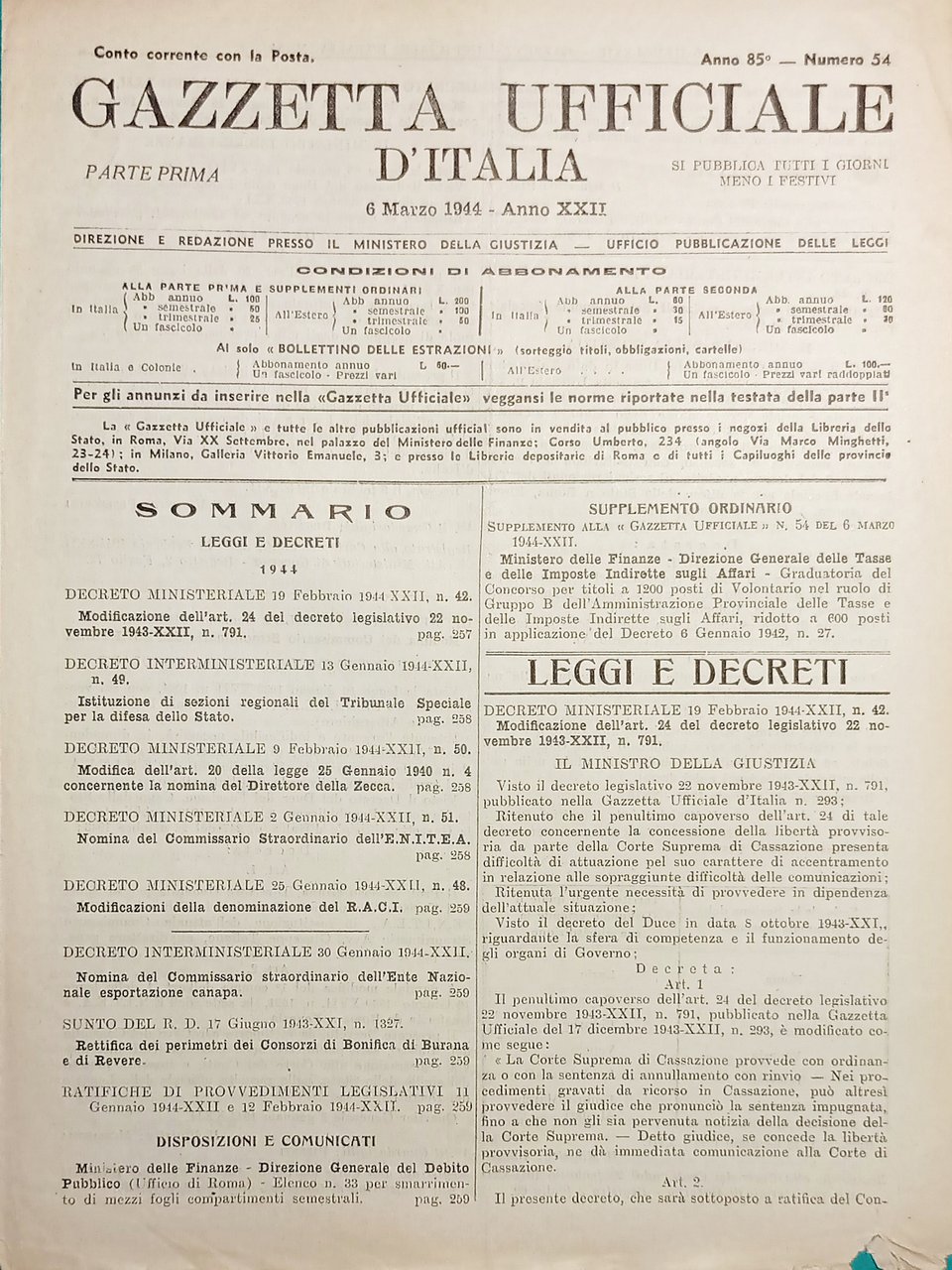 Gazzetta Ufficiale d'Italia N. 54 - 1944
