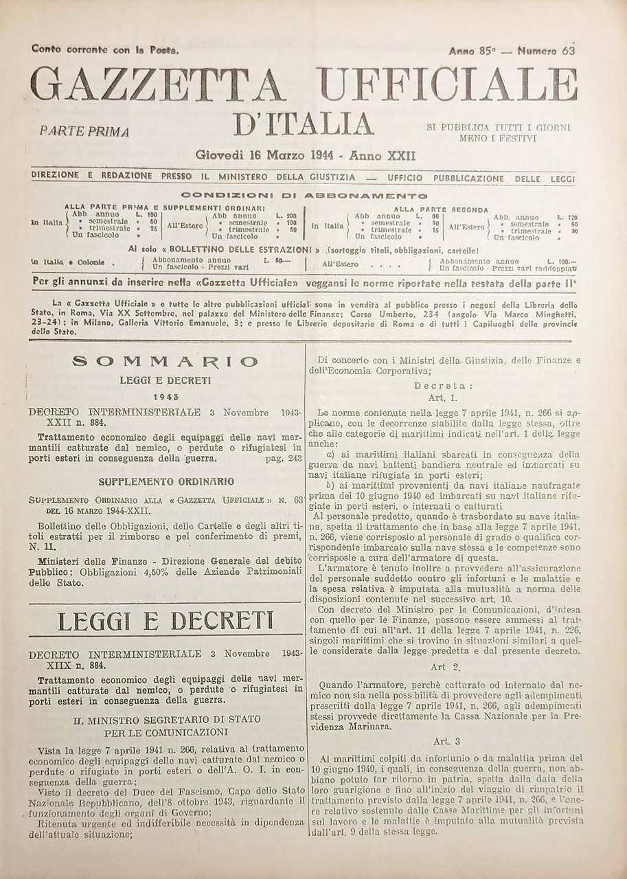 Gazzetta Ufficiale d'Italia N. 63 - 1944