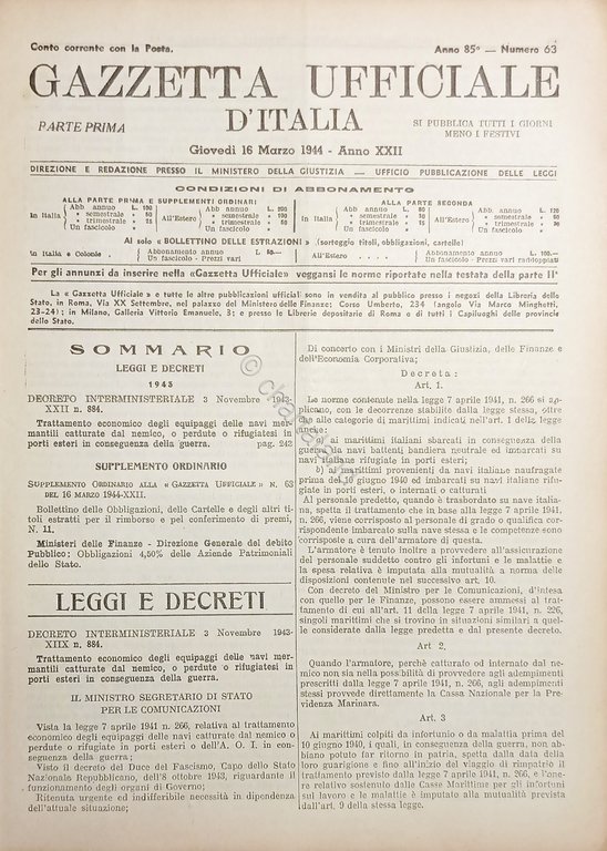 Gazzetta Ufficiale d'Italia N. 63 - 1944