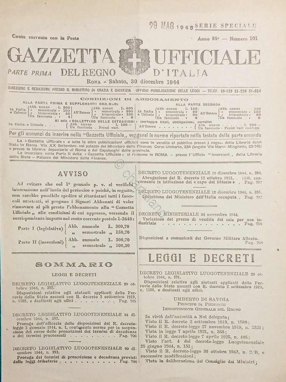 Gazzetta Ufficiale del Regno d'Italia N. 101 - 1944
