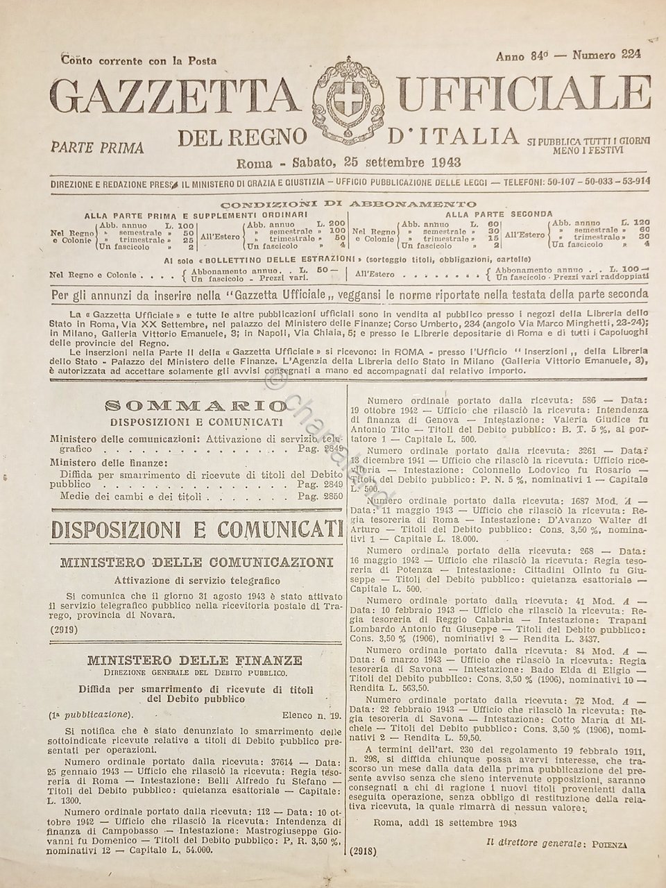 Gazzetta Ufficiale del Regno d'Italia N. 224 - 1943