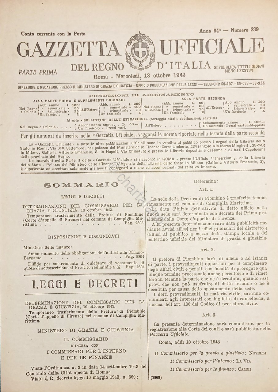 Gazzetta Ufficiale del Regno d'Italia N. 239 - 1943