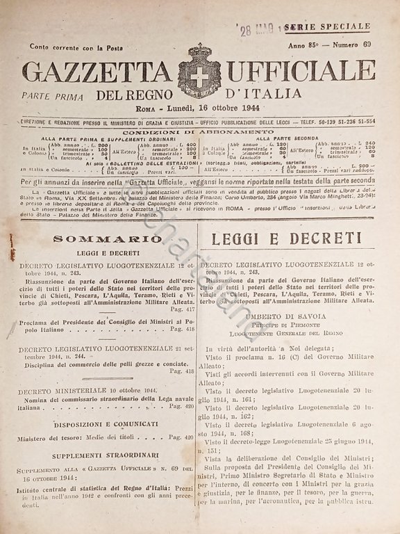 Gazzetta Ufficiale del Regno d'Italia N. 69 - 1944