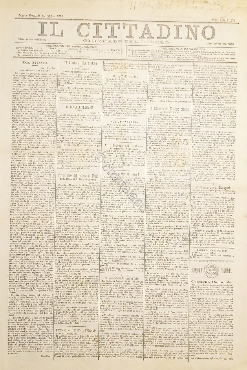 Genova Giornale del Popolo Il Cittadino N. 289 Scomparsa Tesoriere …