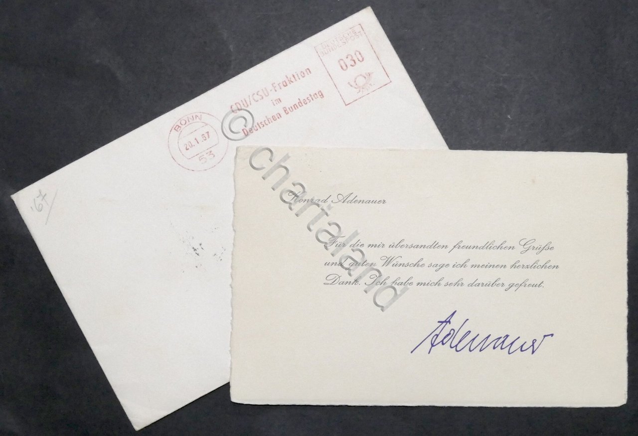 Germania CDU - Biglietto ringraziamento con autografo di Konrad Adenauer …