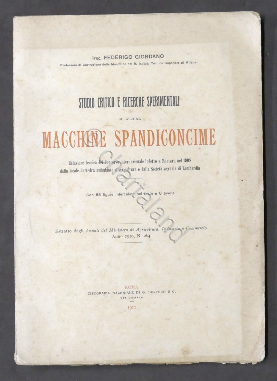 Giordano - Studio critico e ricerche sperimentali su macchine spandiconcime …