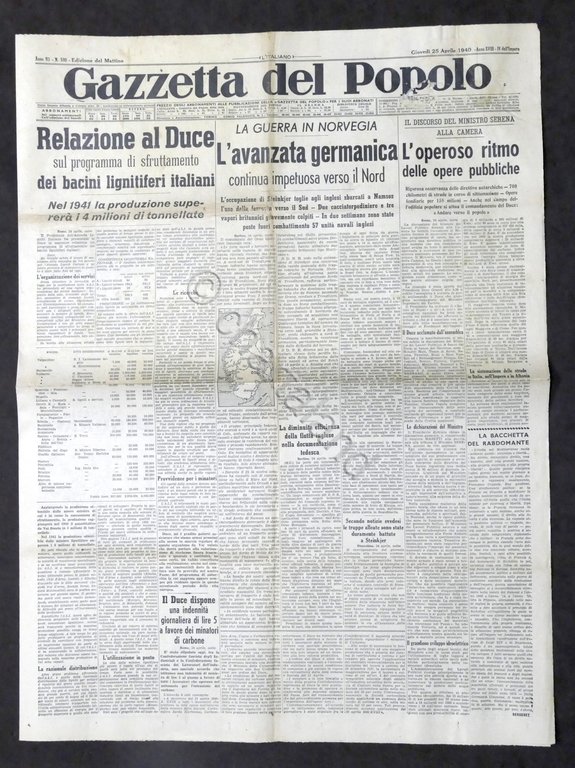 Giornale - Gazzetta del Popolo N. 100 - La guerra in Norvegia - 1940