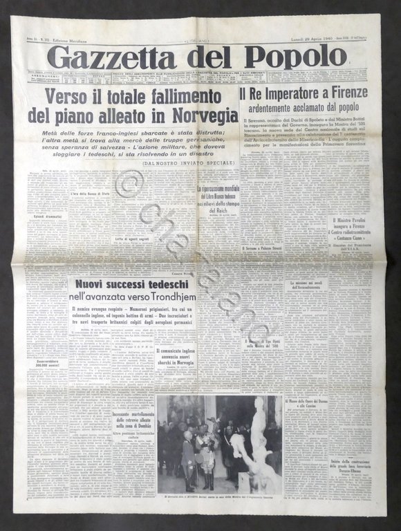 Giornale - Gazzetta del Popolo N. 103 Mer. Fallimento del piano in Norvegia 1940