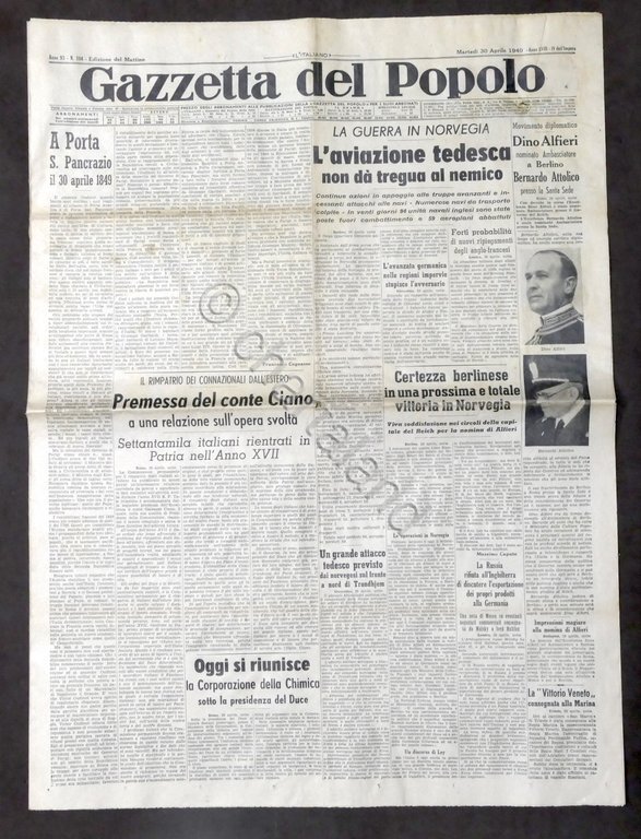 Giornale - Gazzetta del Popolo N. 104 - L'aviazione tedesca in Norvegia - 1940