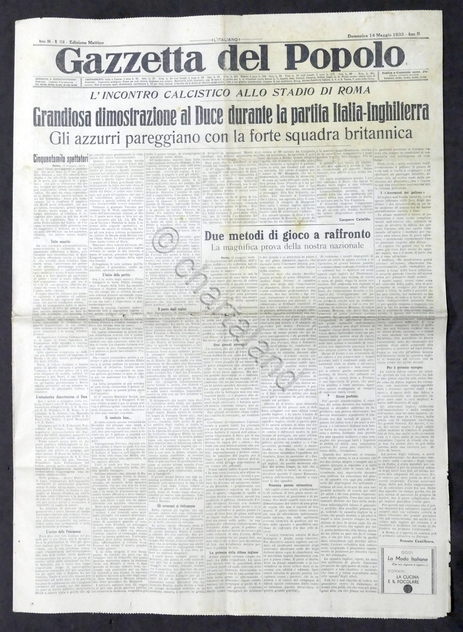 Giornale - Gazzetta del Popolo N. 114 Duce alla partita …