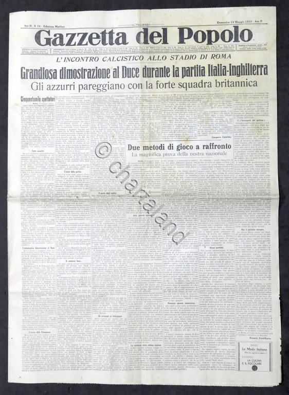 Giornale - Gazzetta del Popolo N. 114 Duce alla partita …