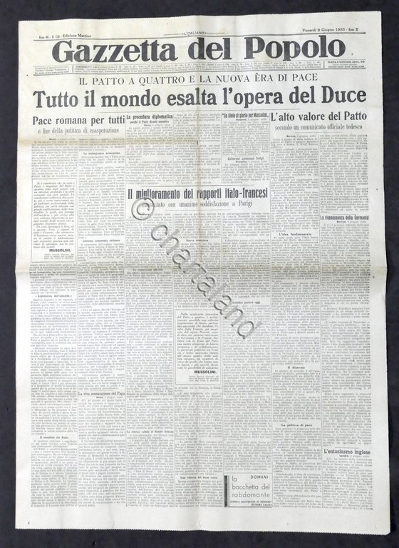 Giornale - Gazzetta del Popolo N. 136 Patto a Quattro …