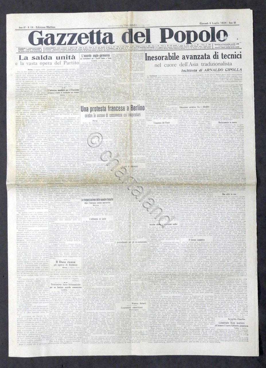 Giornale - Gazzetta del Popolo N. 158 - Una protesta …