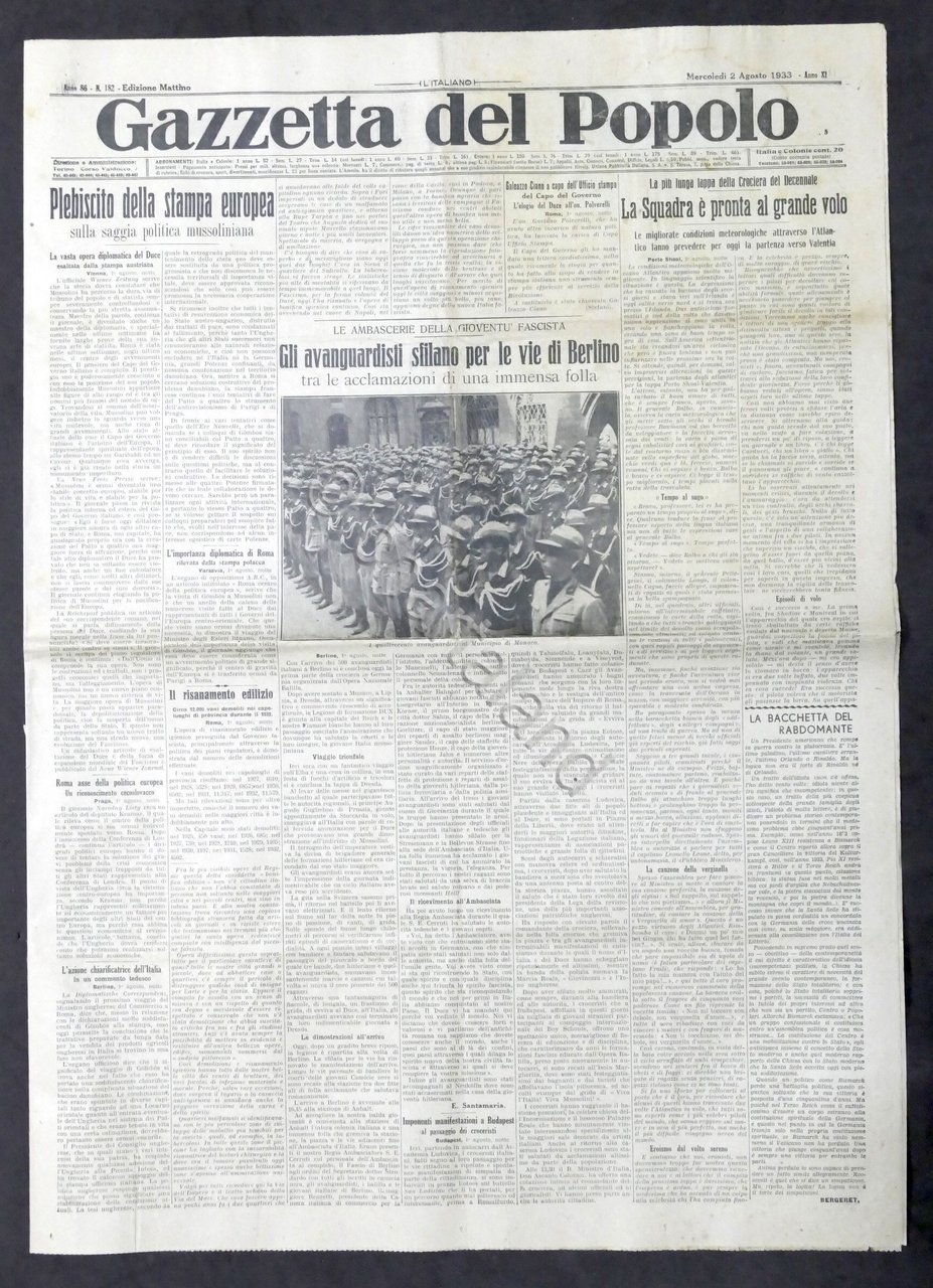 Giornale - Gazzetta del Popolo N. 182 Avanguardisti sfilano per …