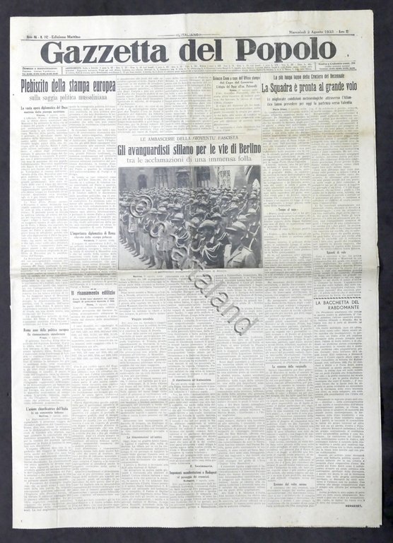 Giornale - Gazzetta del Popolo N. 182 Avanguardisti sfilano per …