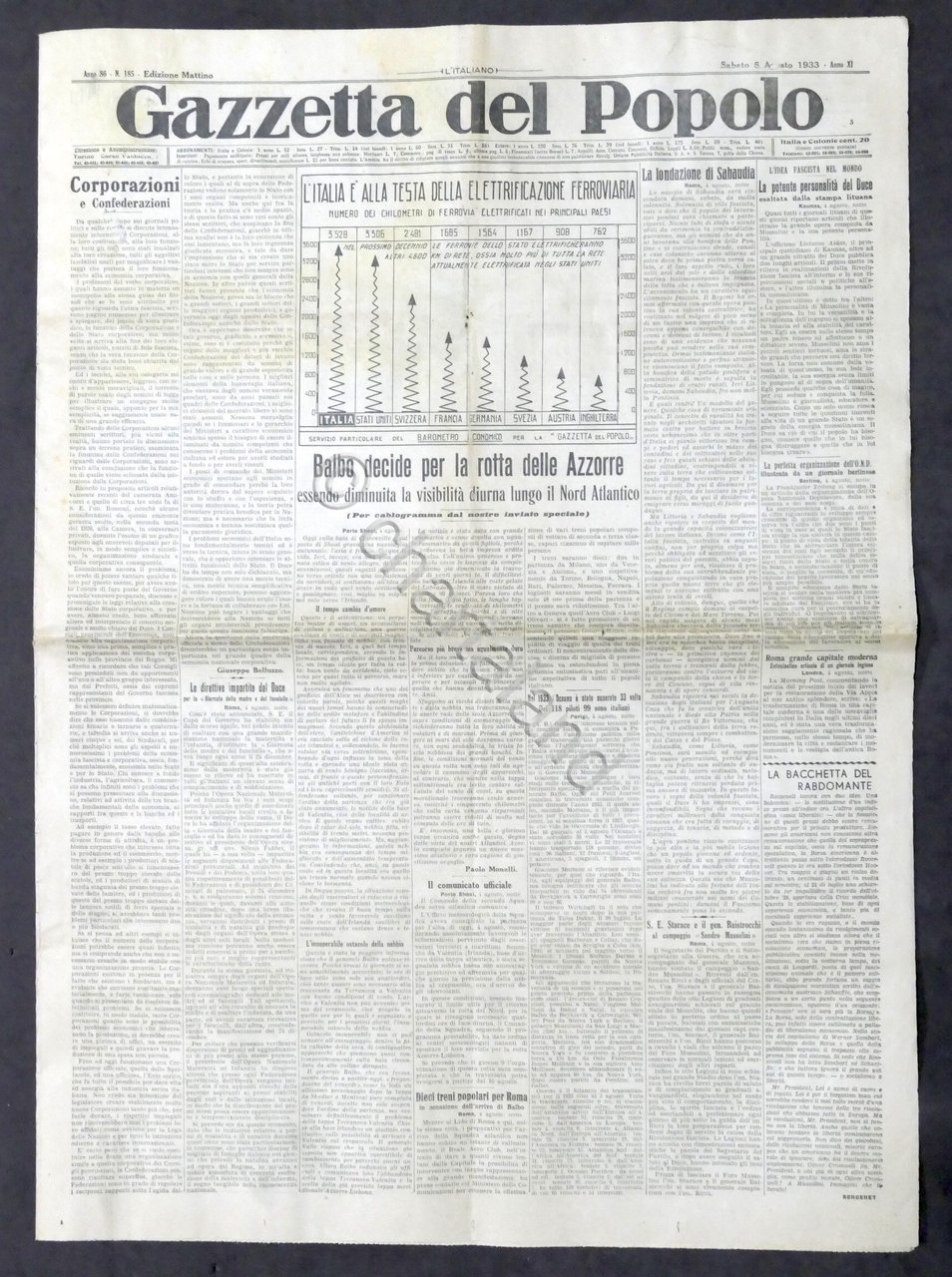 Giornale - Gazzetta del Popolo N. 185 Balbo decide per …