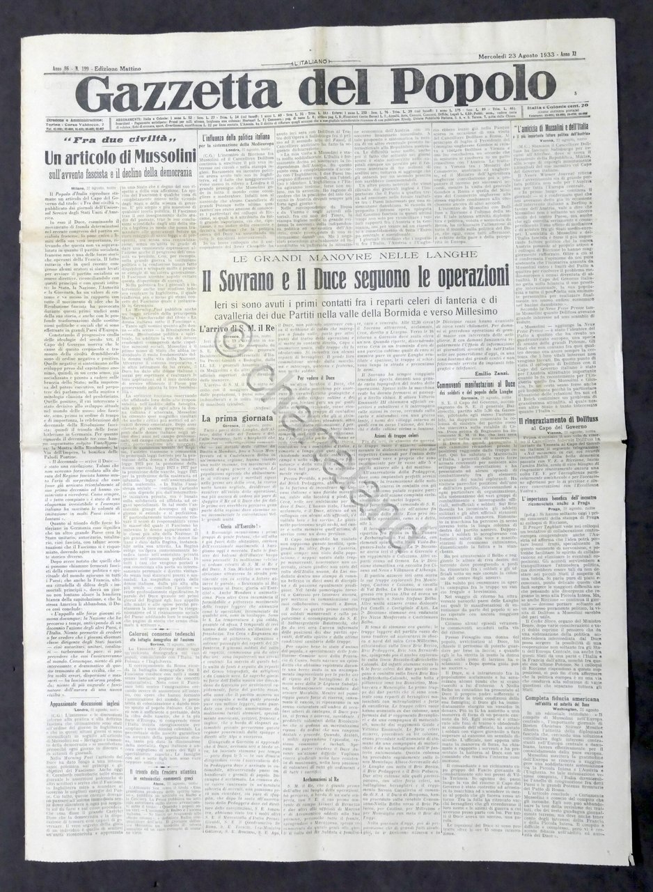 Giornale - Gazzetta del Popolo N. 199 - Un articolo …