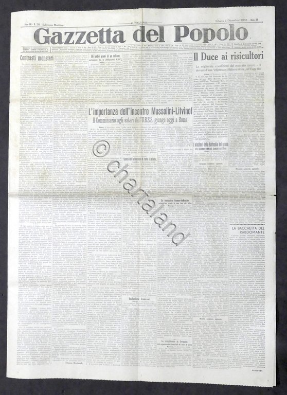 Giornale - Gazzetta del Popolo N. 286 - Incontro Mussolini …