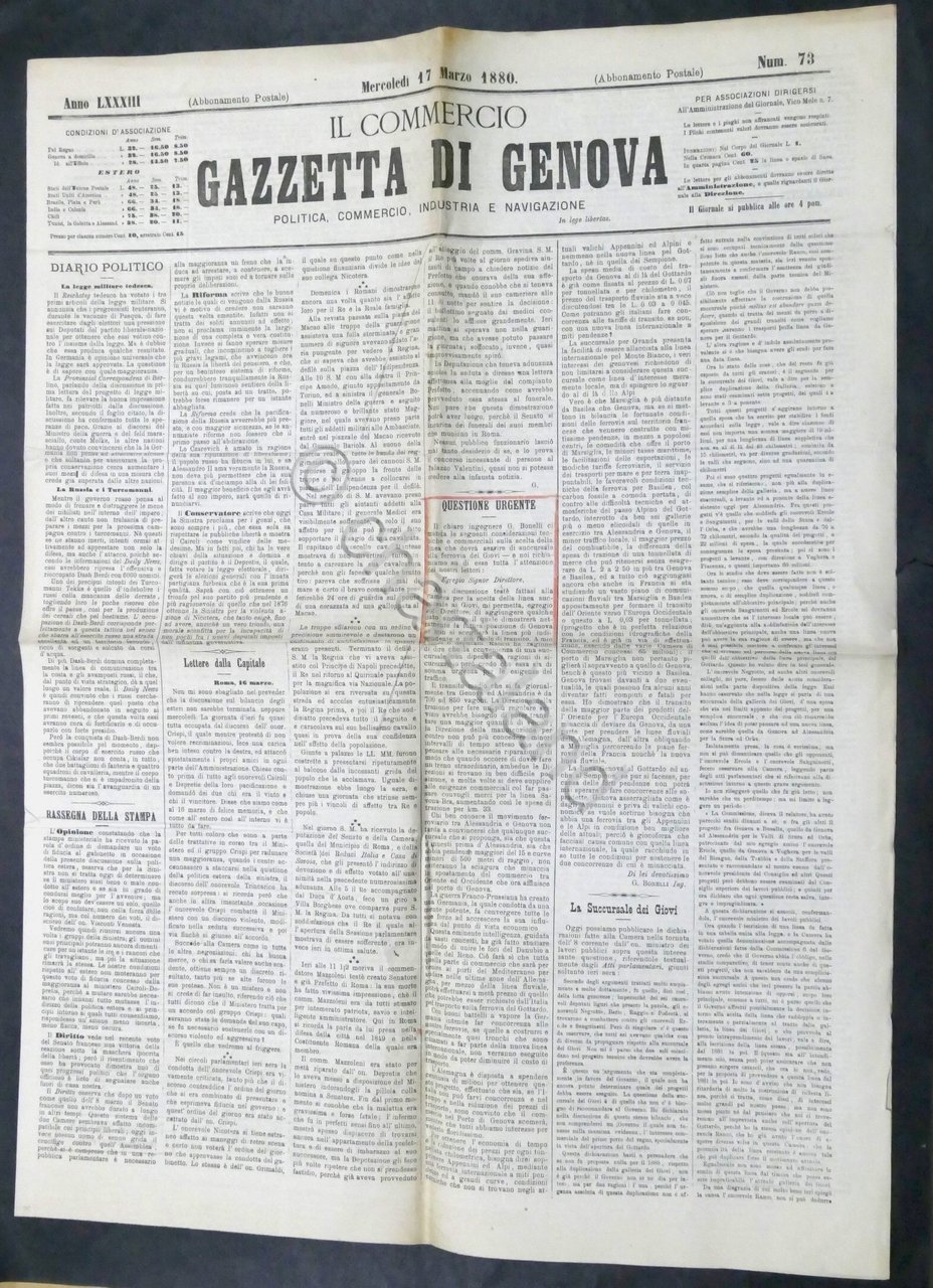 Giornale - Il Commercio Gazzetta di Genova - N. 73 …