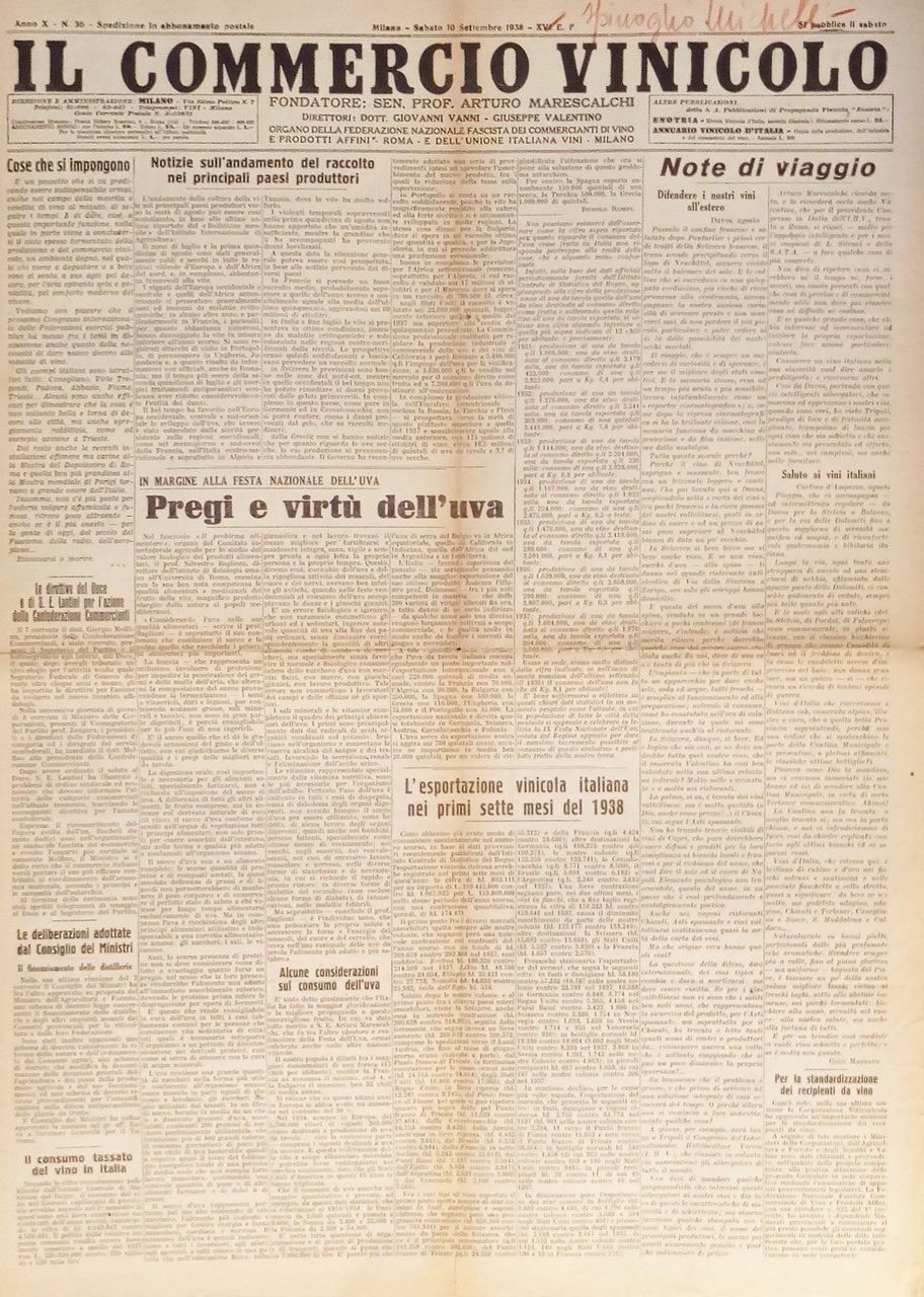 Giornale - Il Commercio Vinicolo N. 36 - 1938 Pregi … | Immagine principale