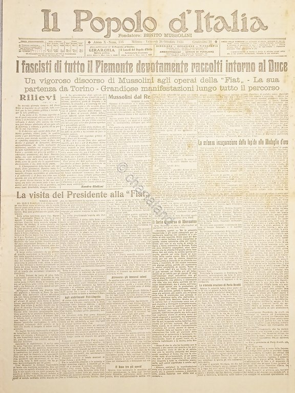 Giornale - Il Popolo d'Italia N.256 Fascisti di Piemonte 1923