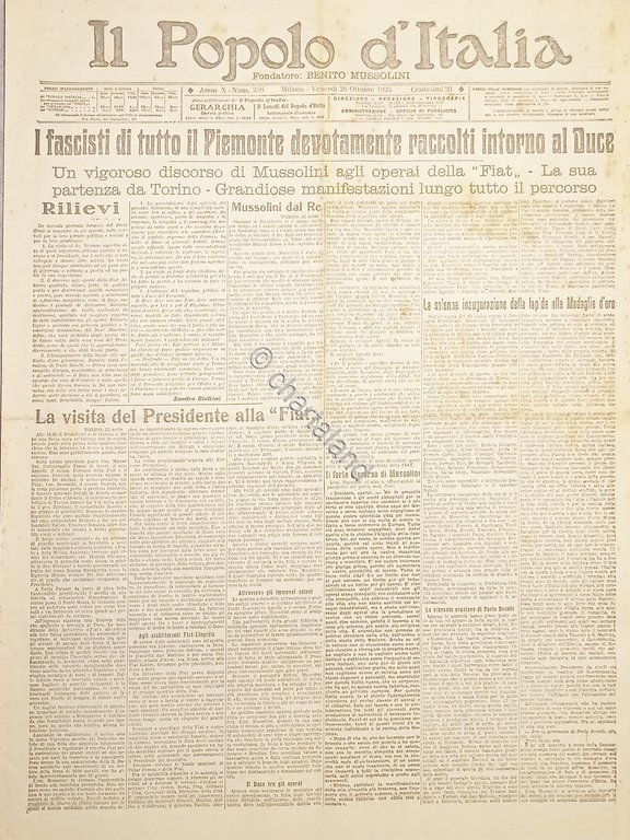 Giornale - Il Popolo d'Italia N.256 Fascisti di Piemonte 1923