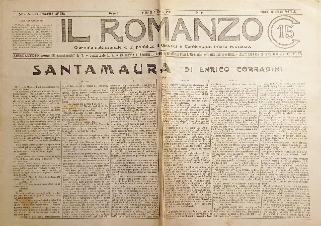 Giornale - Il Romanzo N. 15 - 1911 Santamaura di …