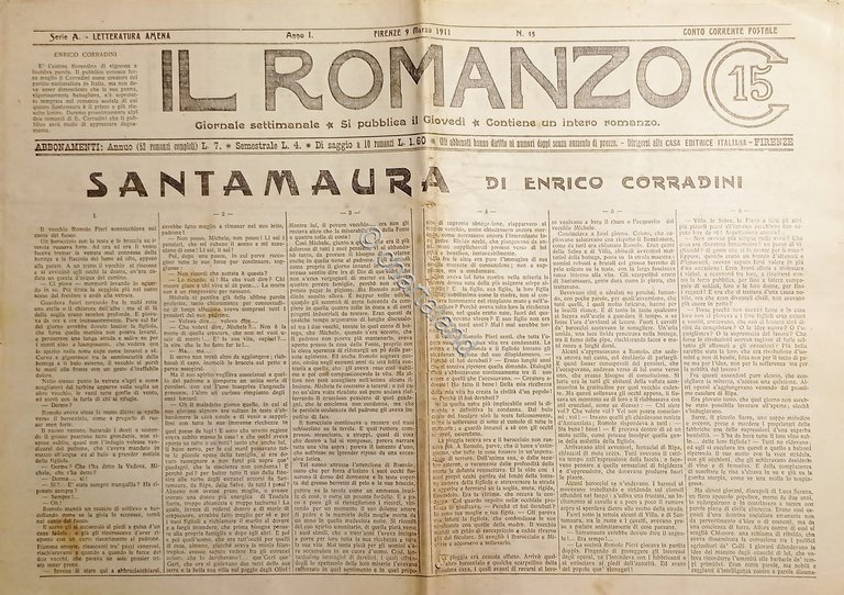 Giornale - Il Romanzo N. 15 - 1911 Santamaura di …