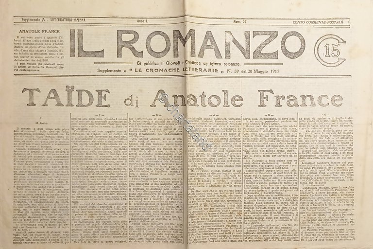 Giornale - Il Romanzo N. 27 - 1911 Taide di …