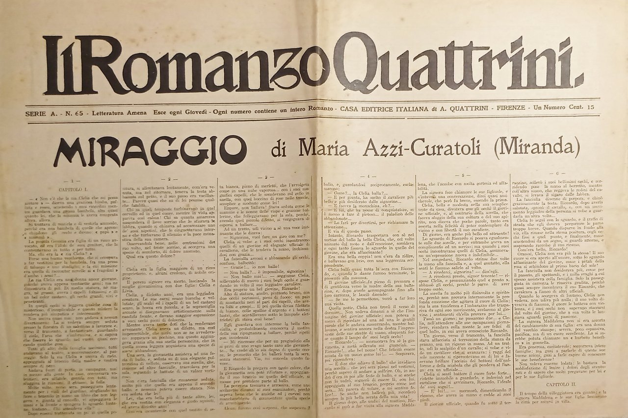 Giornale - Il Romanzo Quattrini N. 65 - 1920 ca. …