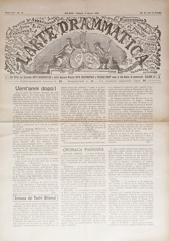 Giornale - L'Arte Drammatica N. 15 - 1926 Cronaca dei … | Immagine Gallery 2