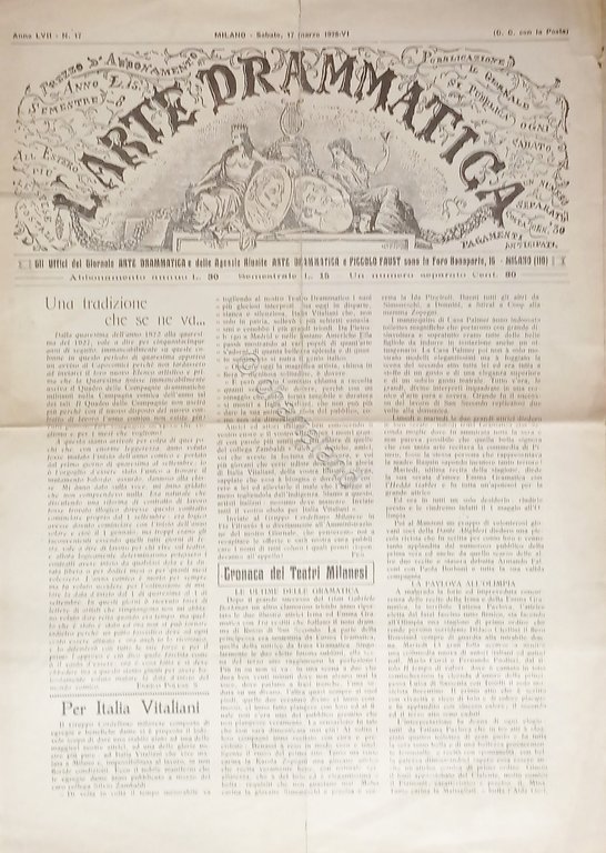 Giornale - L'Arte Drammatica N. 17 - 1928 Per Italia …