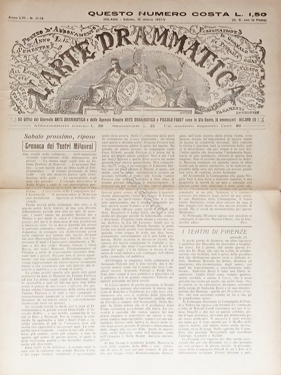 Giornale - L'Arte Drammatica N. 17-18 - 1927 Cronaca dei … | Immagine Gallery 2