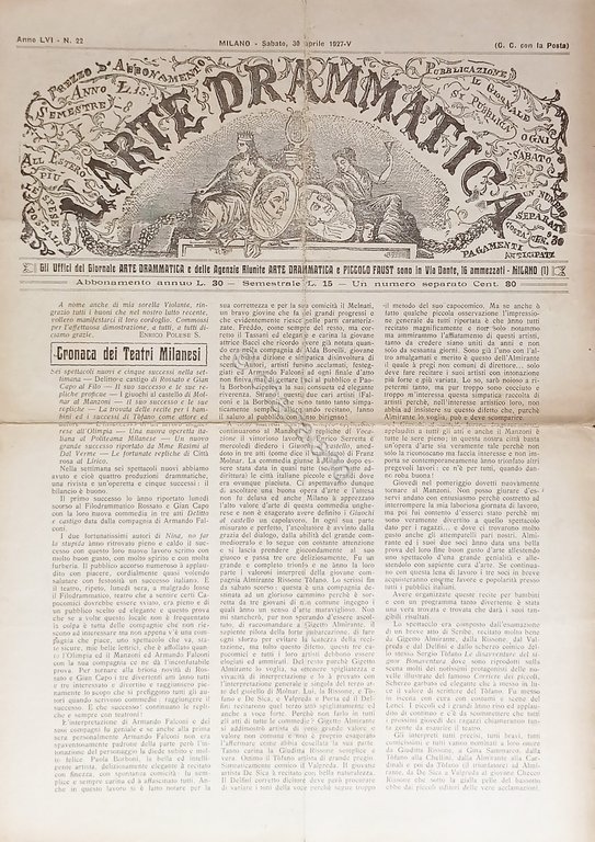 Giornale - L'Arte Drammatica N. 22 - 1927 Cronaca dei … | Immagine Gallery 2