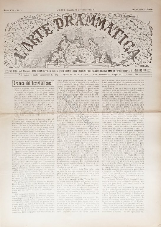 Giornale - L'Arte Drammatica N. 3 - 1927 Cronaca dei … | Immagine Gallery 2