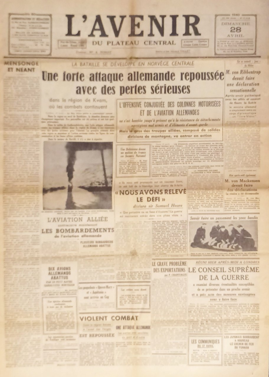 Giornale - L'Avenir N. 17.312 - 1940 Une forte attaque … | Immagine principale