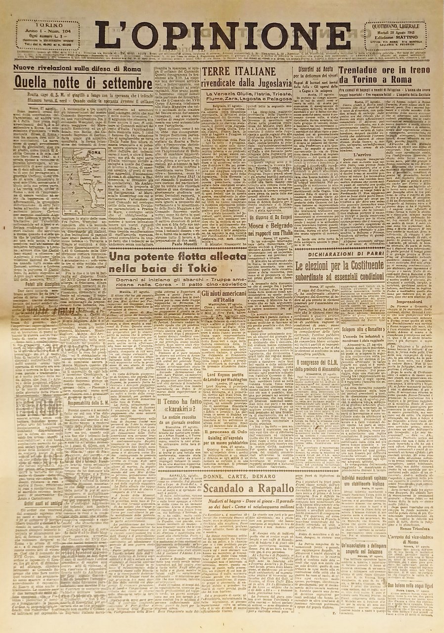Giornale - L'Opinione N. 104 - 1945 Terre Italiane rivendicate …