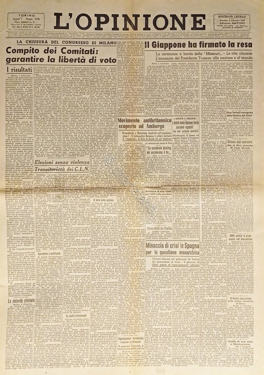 Giornale - L'Opinione N. 109 - 1945 Il Giappone ha … | Immagine Gallery 2