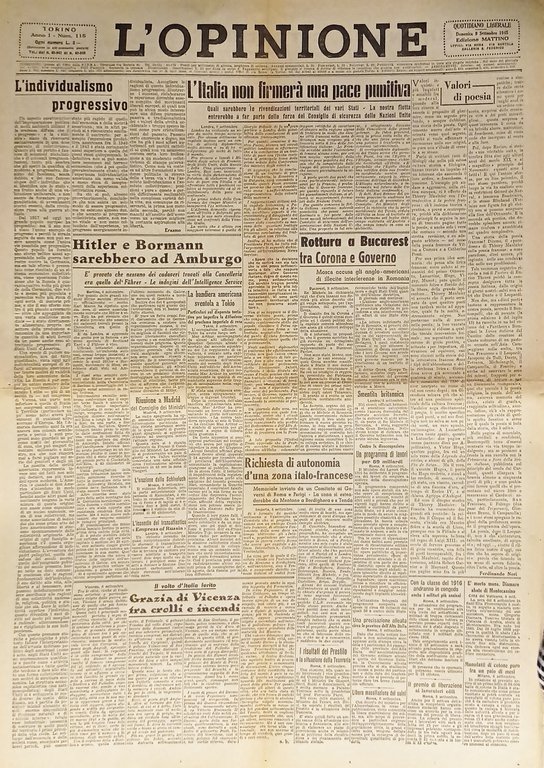 Giornale - L'Opinione N. 115 - 1945 Hitler e Bormann sarebbero ad Amburgo