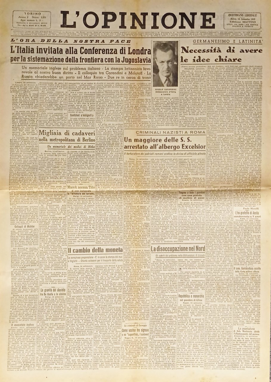 Giornale - L'Opinione N. 120 - 1945 L'Italia invitata alla … | Immagine principale